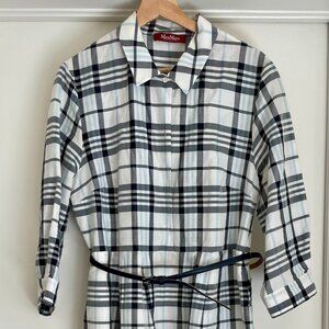 Max Mara Studio Plaid Shirt Dress with Belt – 3/4 Sleeve